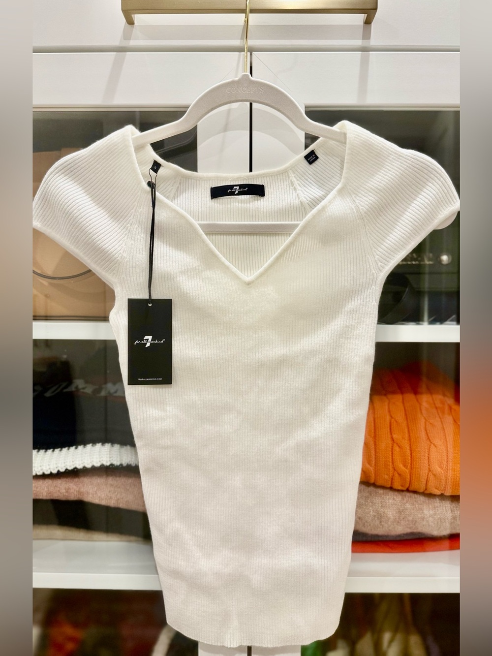 NWT 7 For All Mankind Sweetheart Rib Knit Top | White | Size S | MSRP: $128